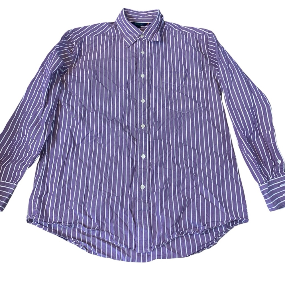 Boden Button Front Long Sleeve Shirt Men’s Purple Pinstripe  100% Cotton Medium